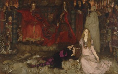 Edwin Austin Abbey The Play Scene in Hamlet tablosu tiyatro sahnesi ve kraliyet ailesi