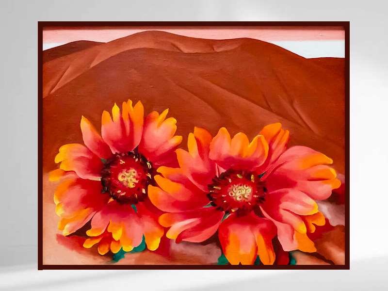 Georgia O’Keeffe Red Hills with Flowers tablosu kırmızı tepeler ve çiçekler